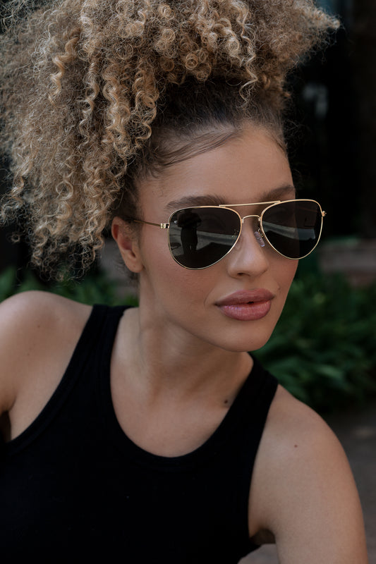 Óculos de Sol Unissex San Keith Aviador Dourado Com Lente Verde