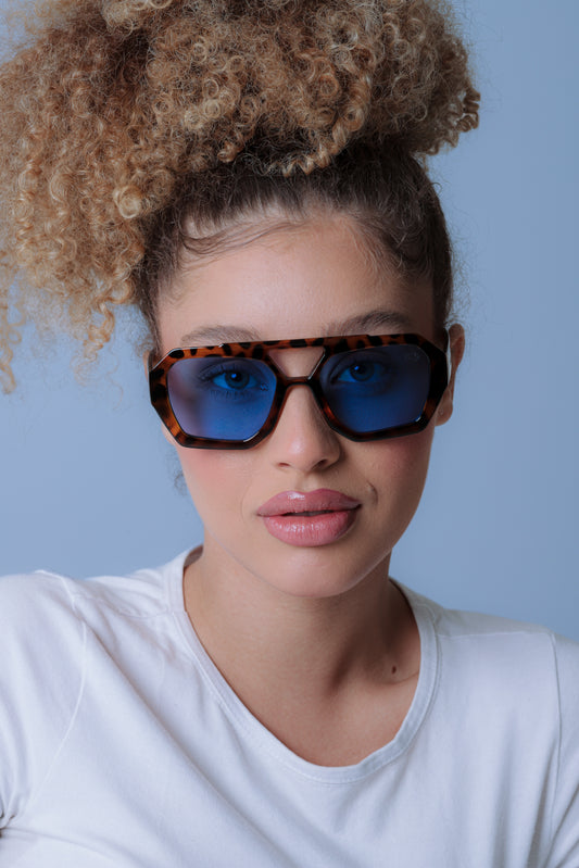 Óculos de Sol Feminino San Keith Londres Animal Print Lente Azul